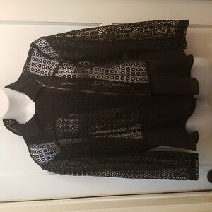 Black lace moto style zip jacket with chiffon trim